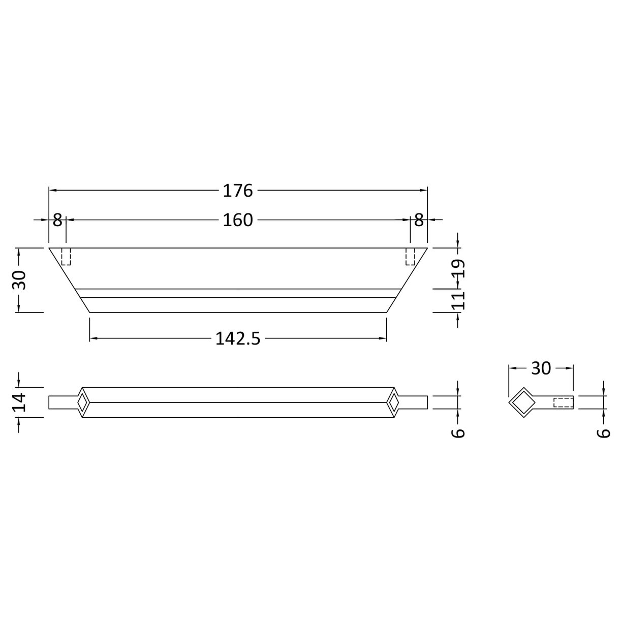 Profile Handle 160mm - Chrome
