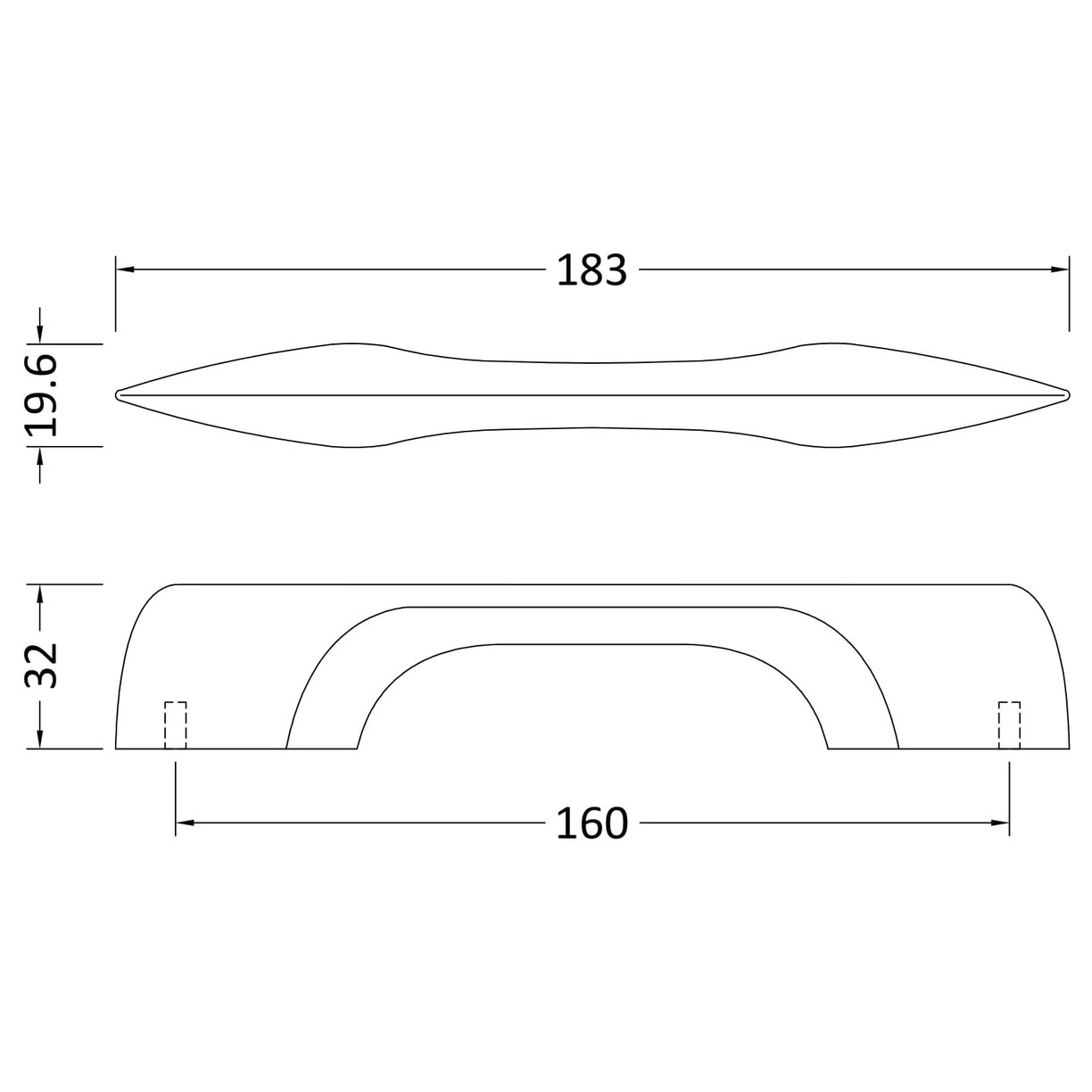 D Shaped Handle 160mm - Chrome
