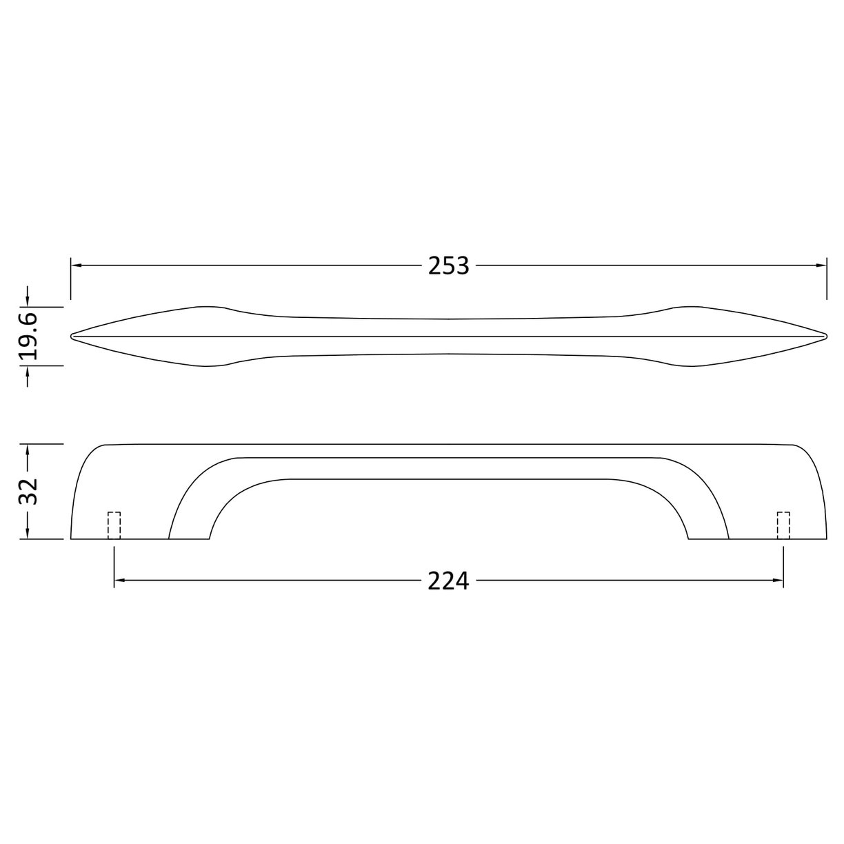D Shaped Handle 224mm - Chrome