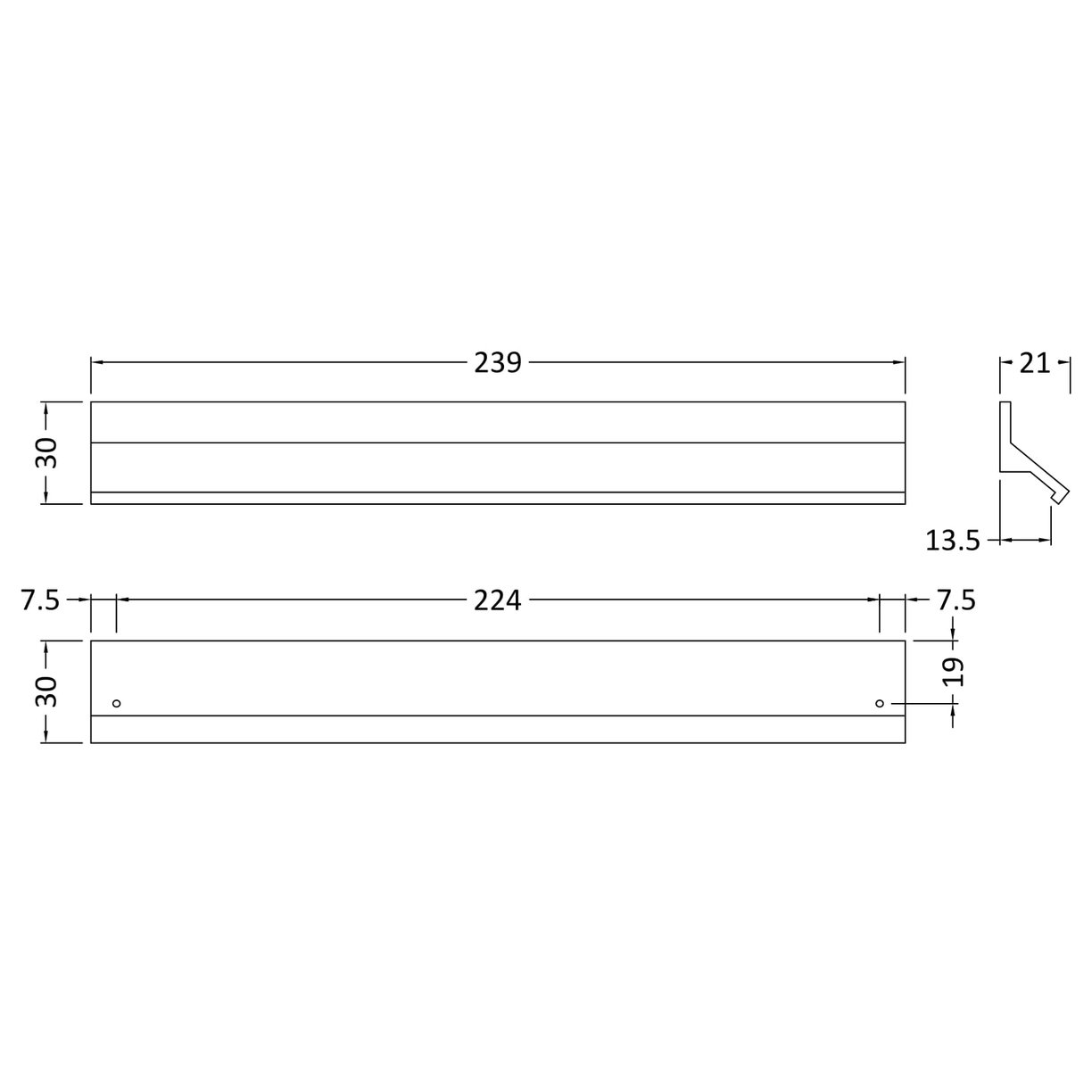 Profile Handle 224mm - Chrome