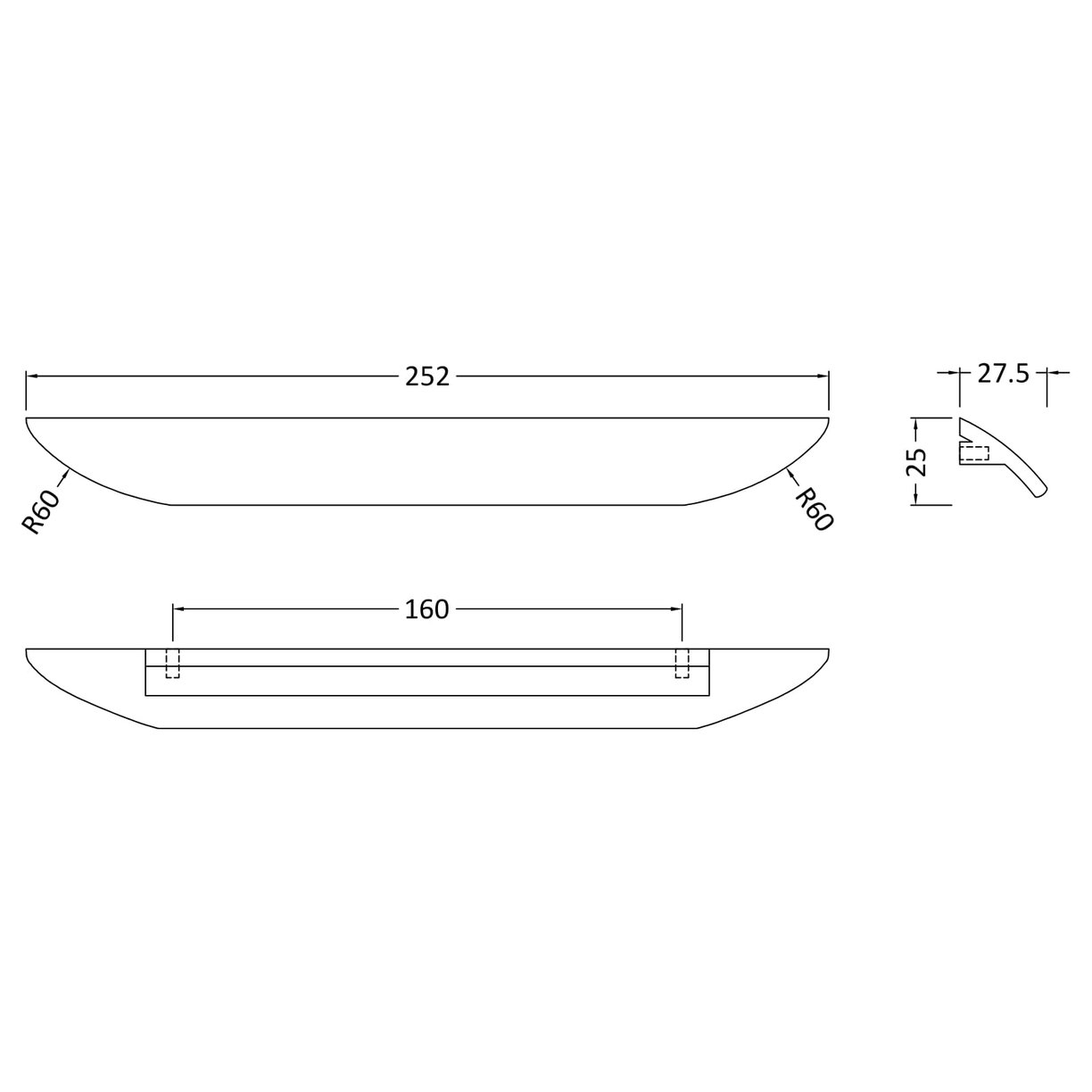 Finger Pull Handle 160mm - Chrome