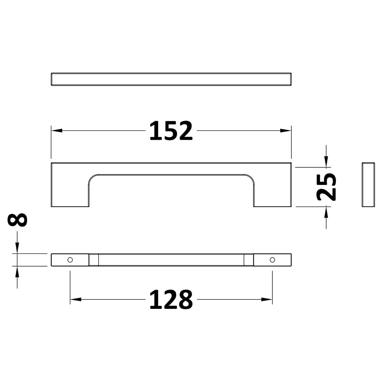 150mm Slim Line D Handle - Chrome