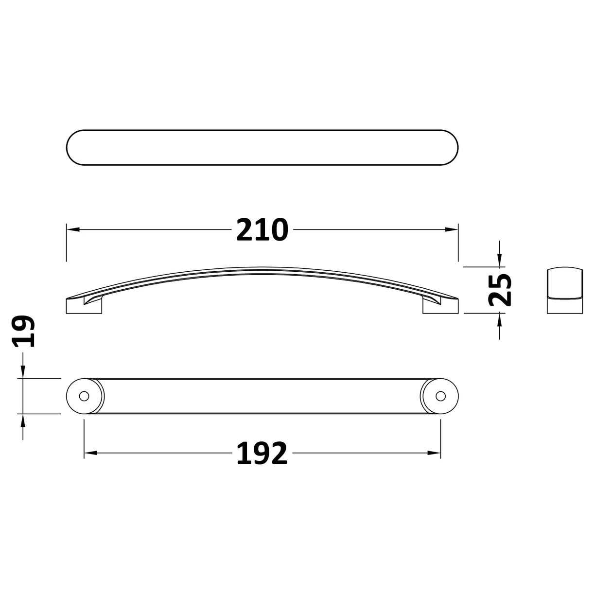 210mm D Shape Bar Handle - Chrome