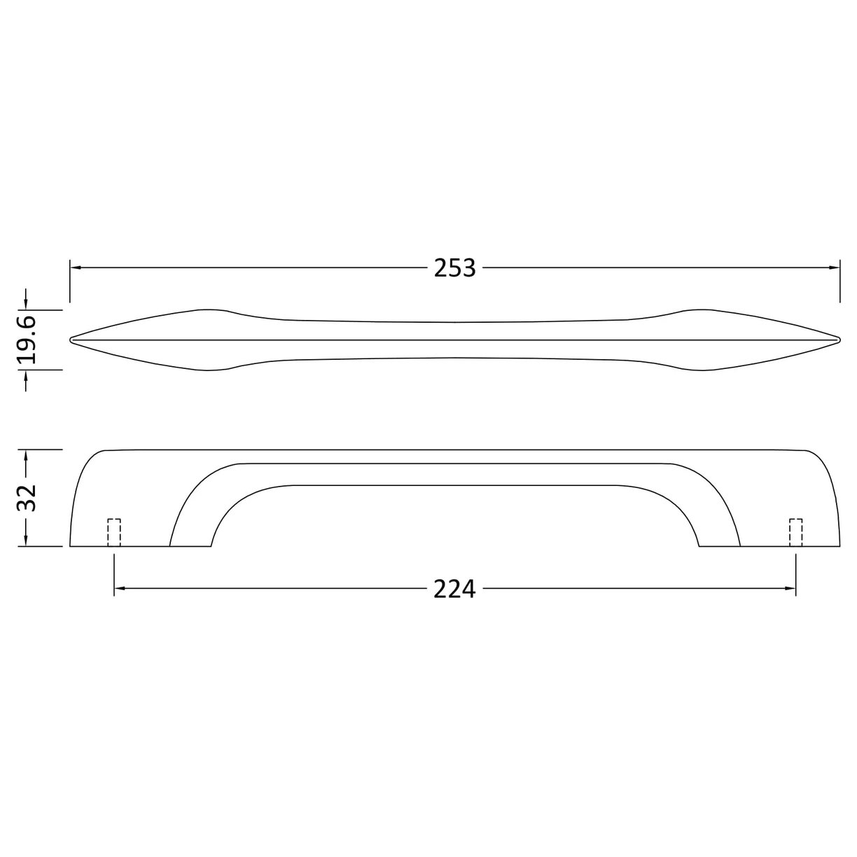D Shaped Handle 224mm - Matt Black