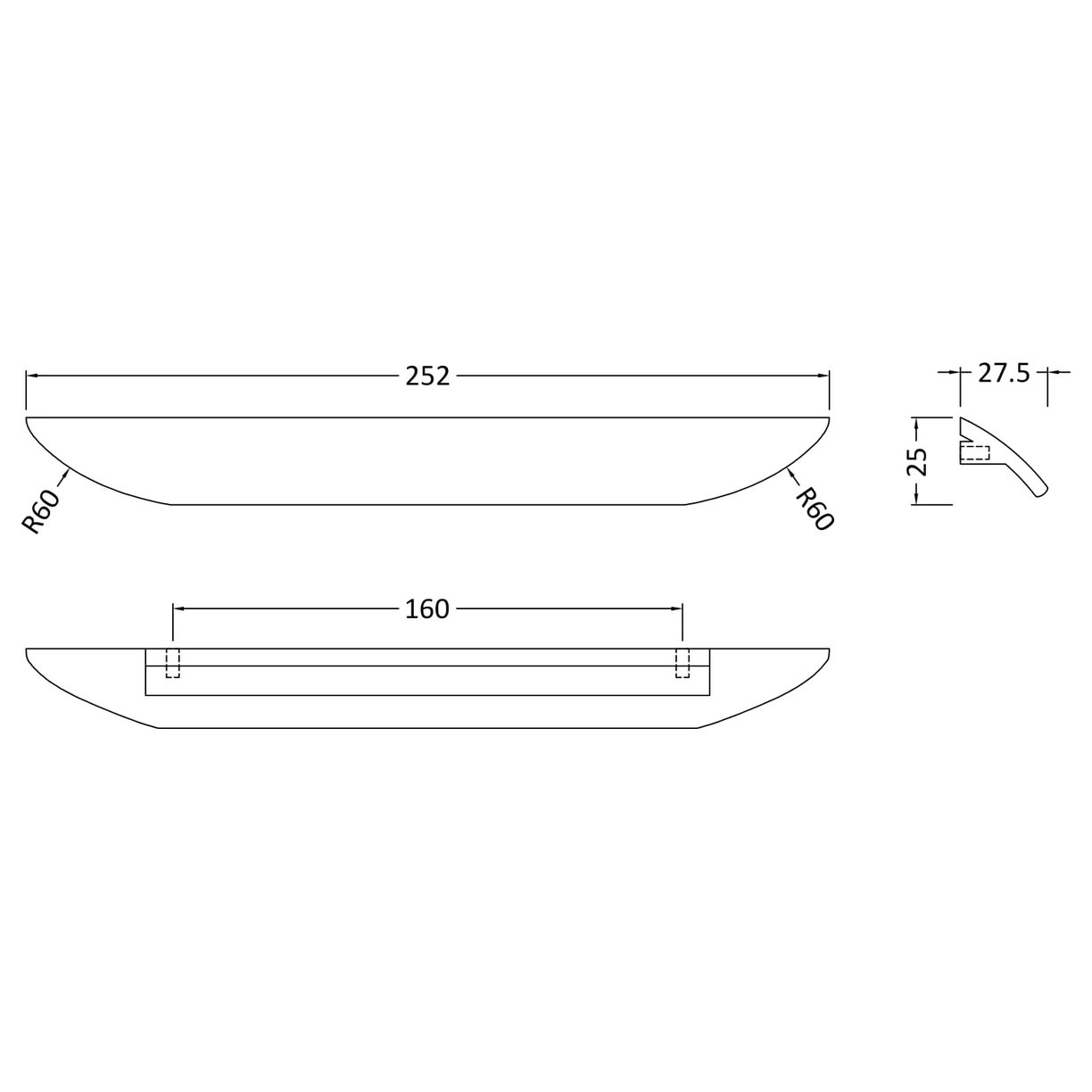 Finger Pull Handle 160mm - Matt Black