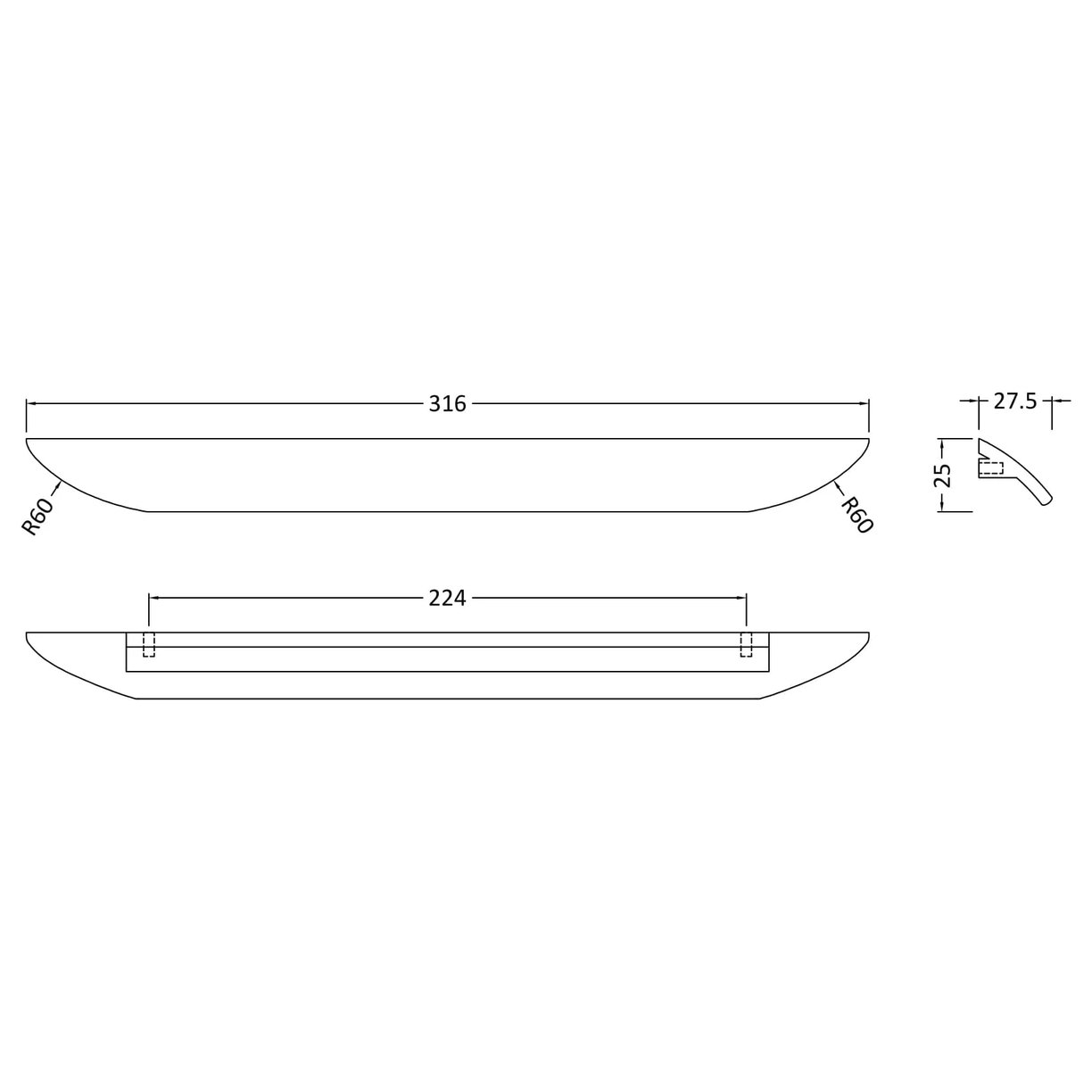 Finger Pull Handle 224mm - Matt Black