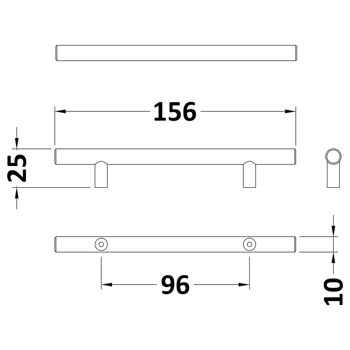 155mm BAR HANDLE 96mm CENTRES - Gun Metal