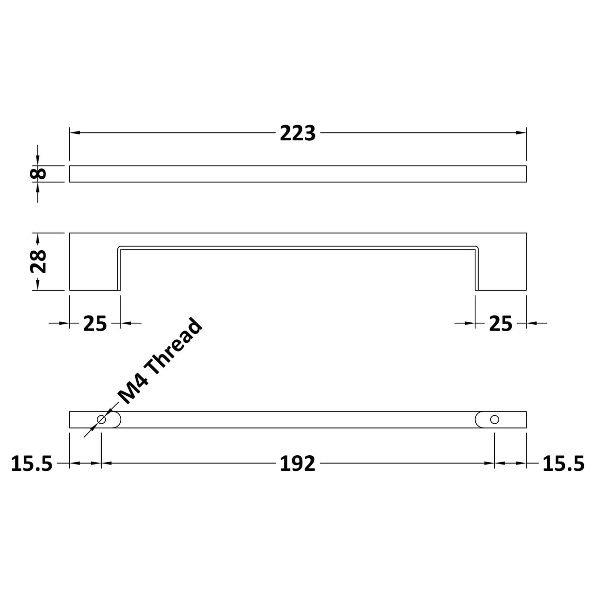 D HANDLE 192mm - Gun Metal