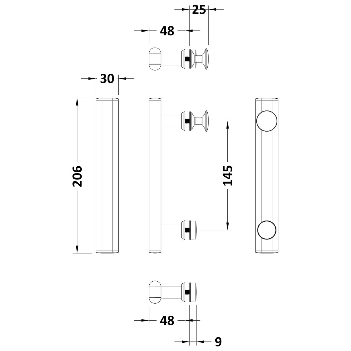 T Bar Handle 145mm Ctr Chrome - Chrome