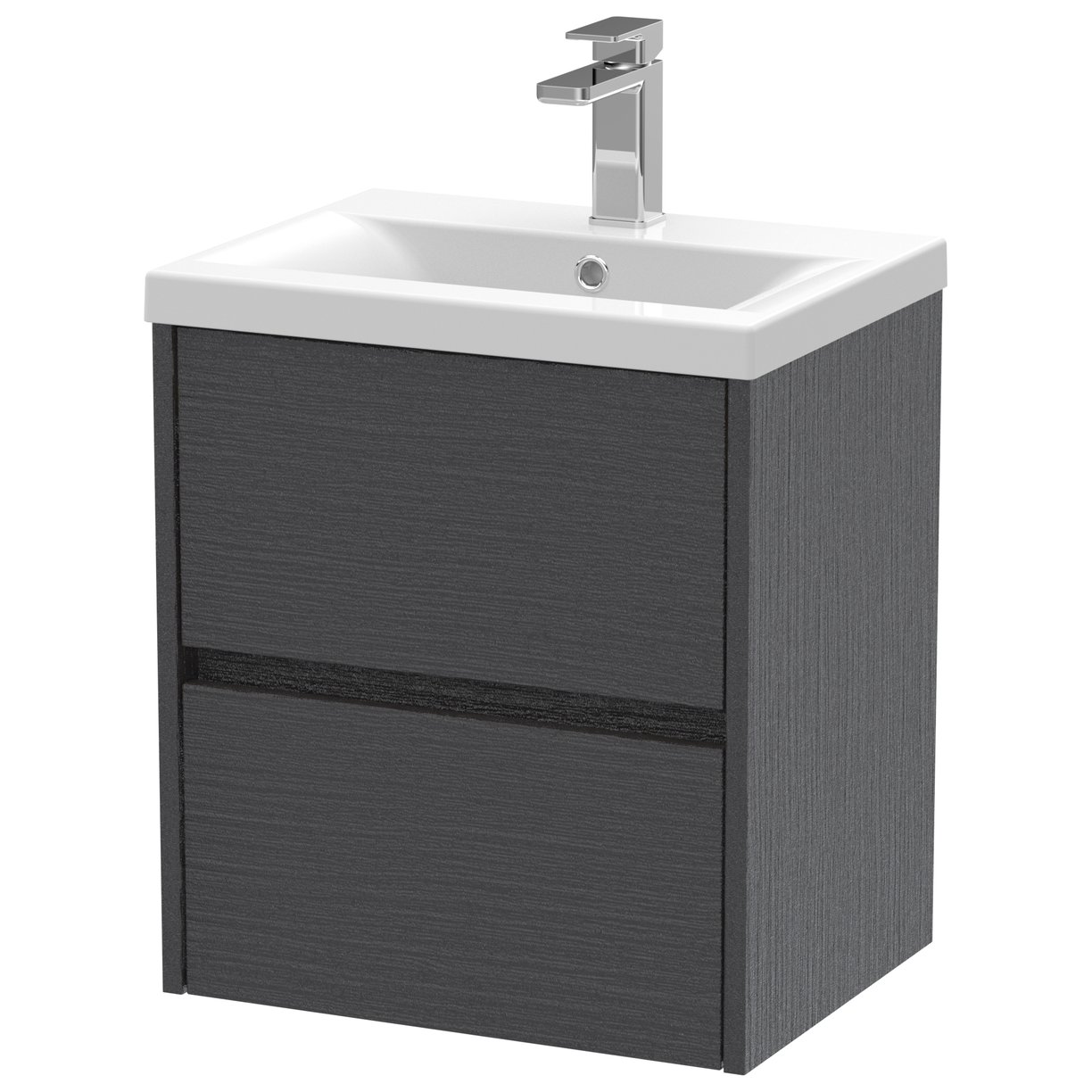 500mm W/H 2-Drawer Unit & Basin 1 - Graphite Grey Woodgrain