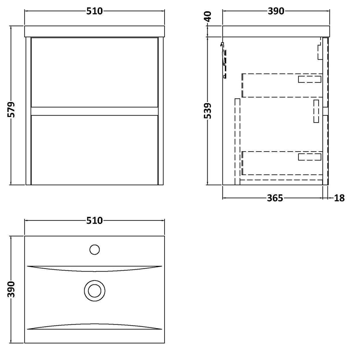 500mm W/H 2-Drawer Unit & Basin 1 - Graphite Grey Woodgrain