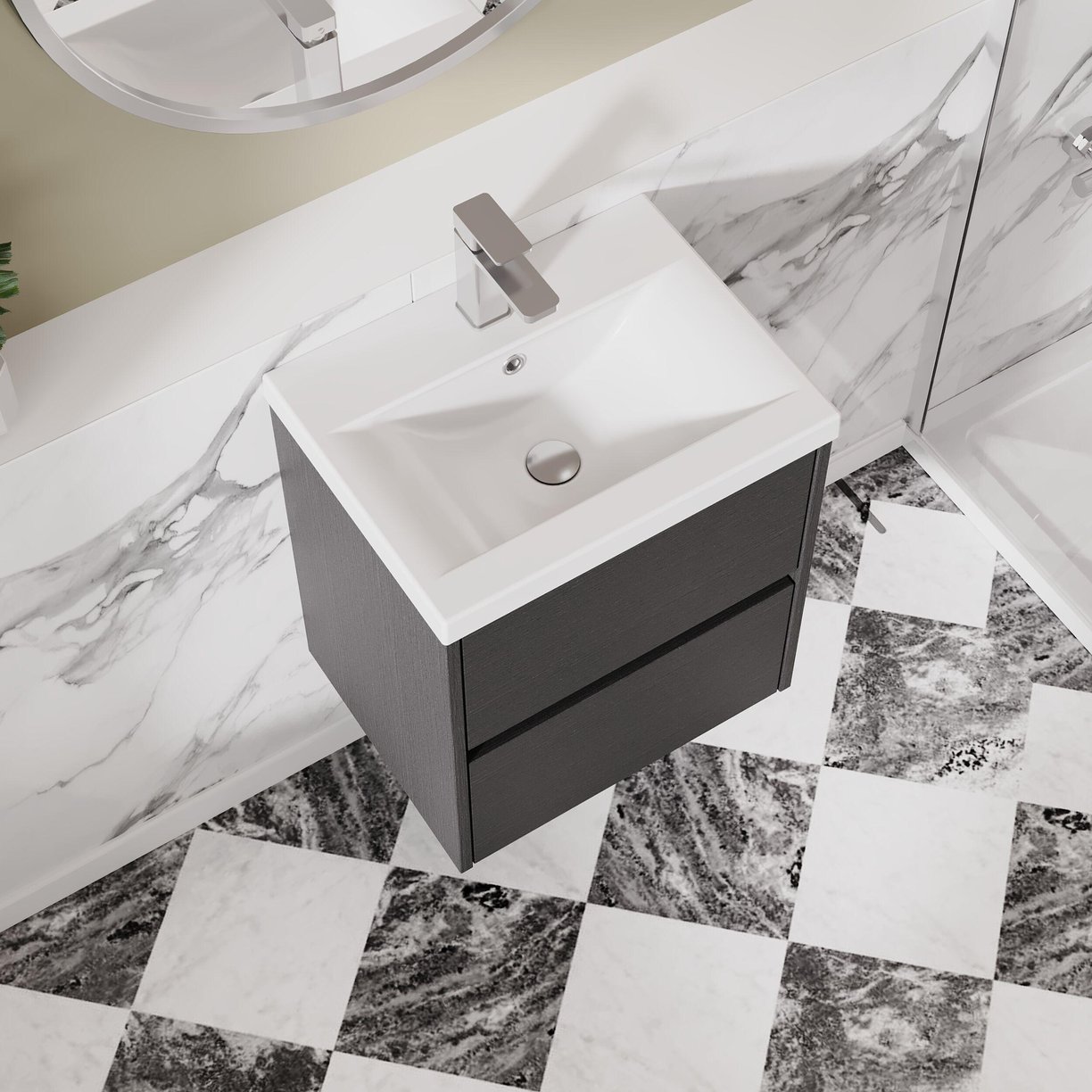 500mm W/H 2-Drawer Unit & Basin 1 - Graphite Grey Woodgrain