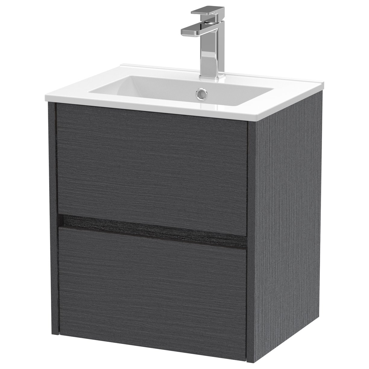 500mm W/H 2-Drawer Unit & Basin 2 - Graphite Grey Woodgrain