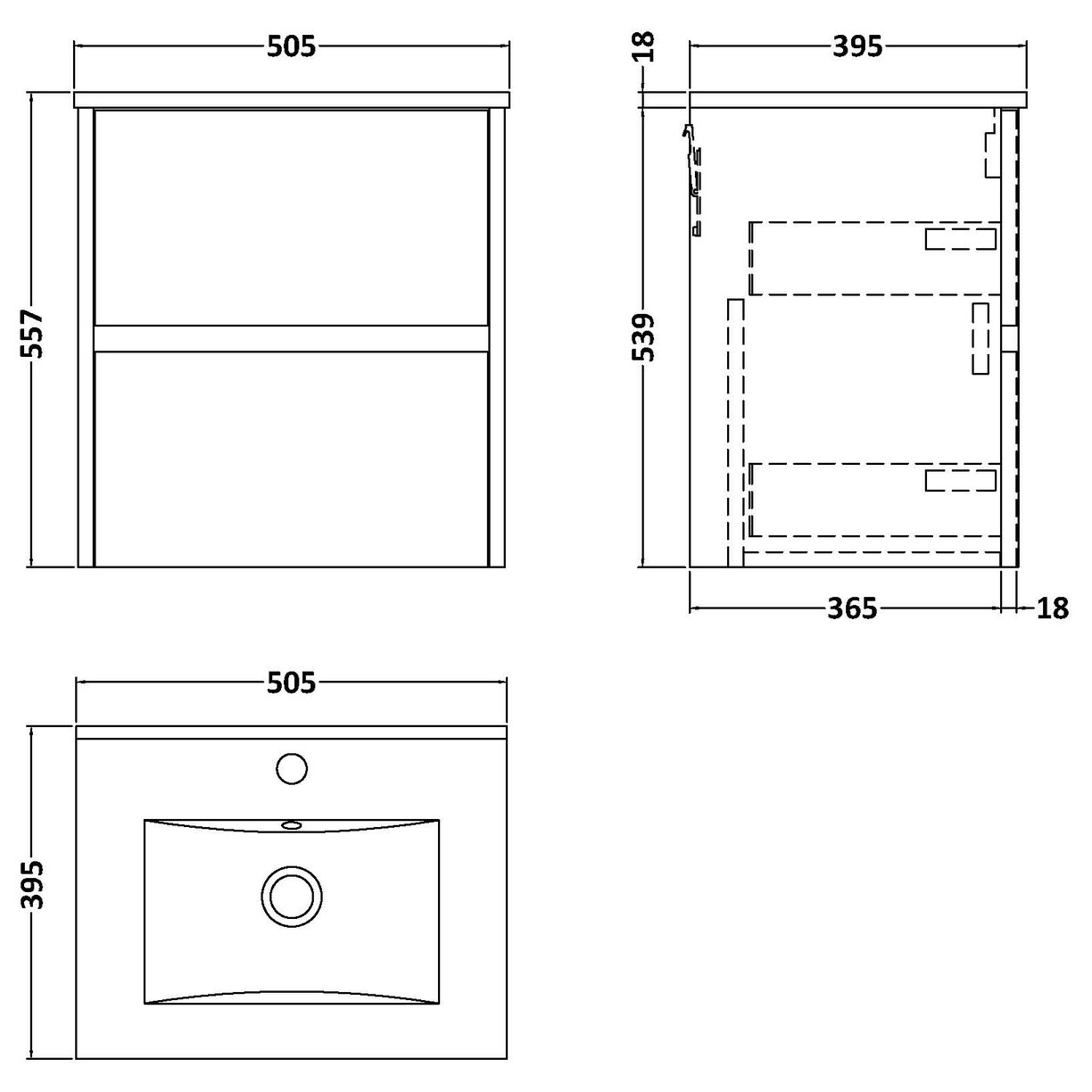 500mm W/H 2-Drawer Unit & Basin 2 - Graphite Grey Woodgrain