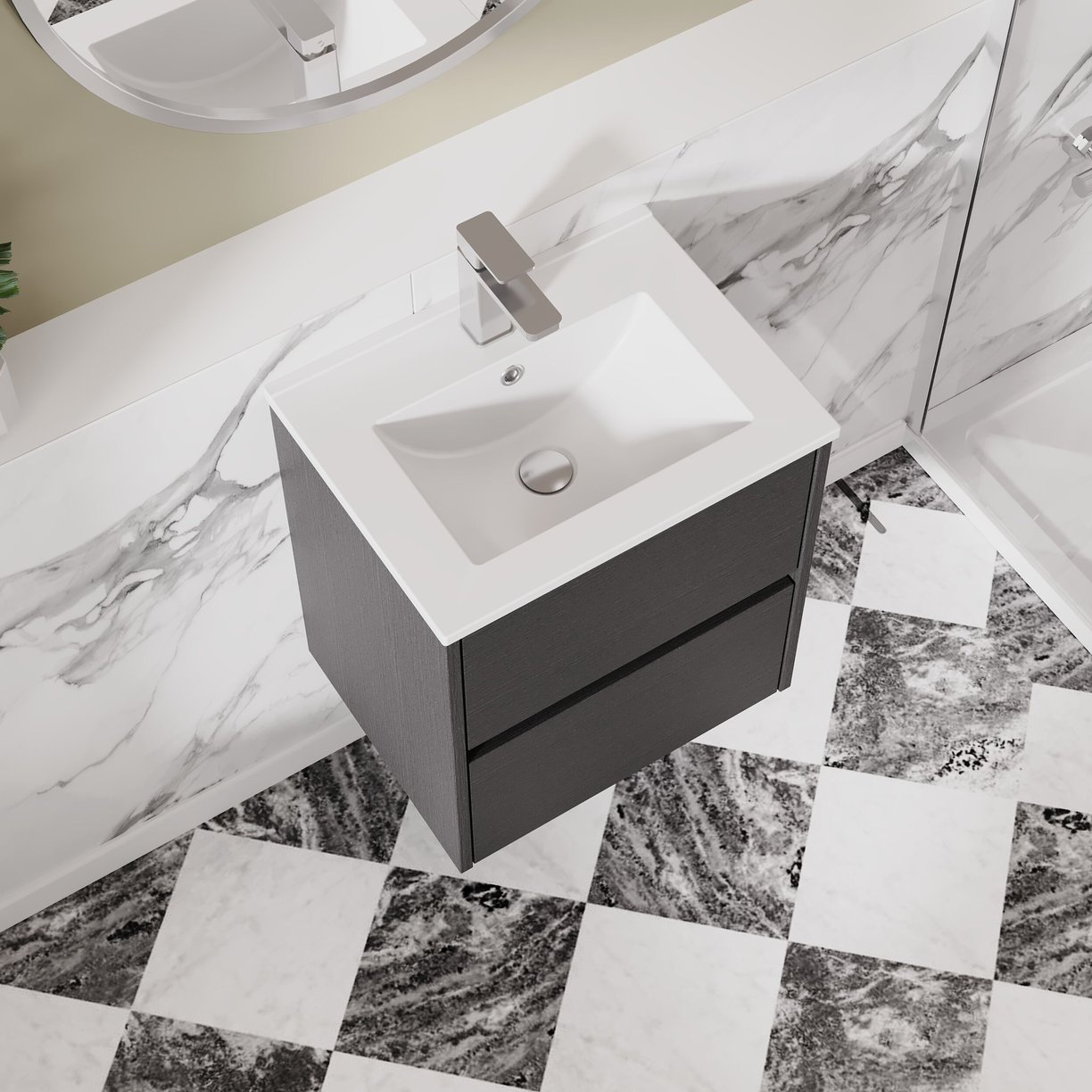 500mm W/H 2-Drawer Unit & Basin 2 - Graphite Grey Woodgrain