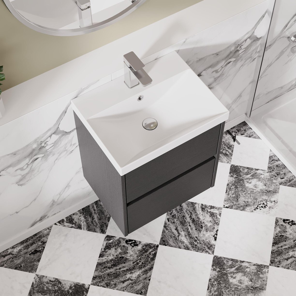 500mm W/H 2-Drawer Unit & Basin 3 - Graphite Grey Woodgrain