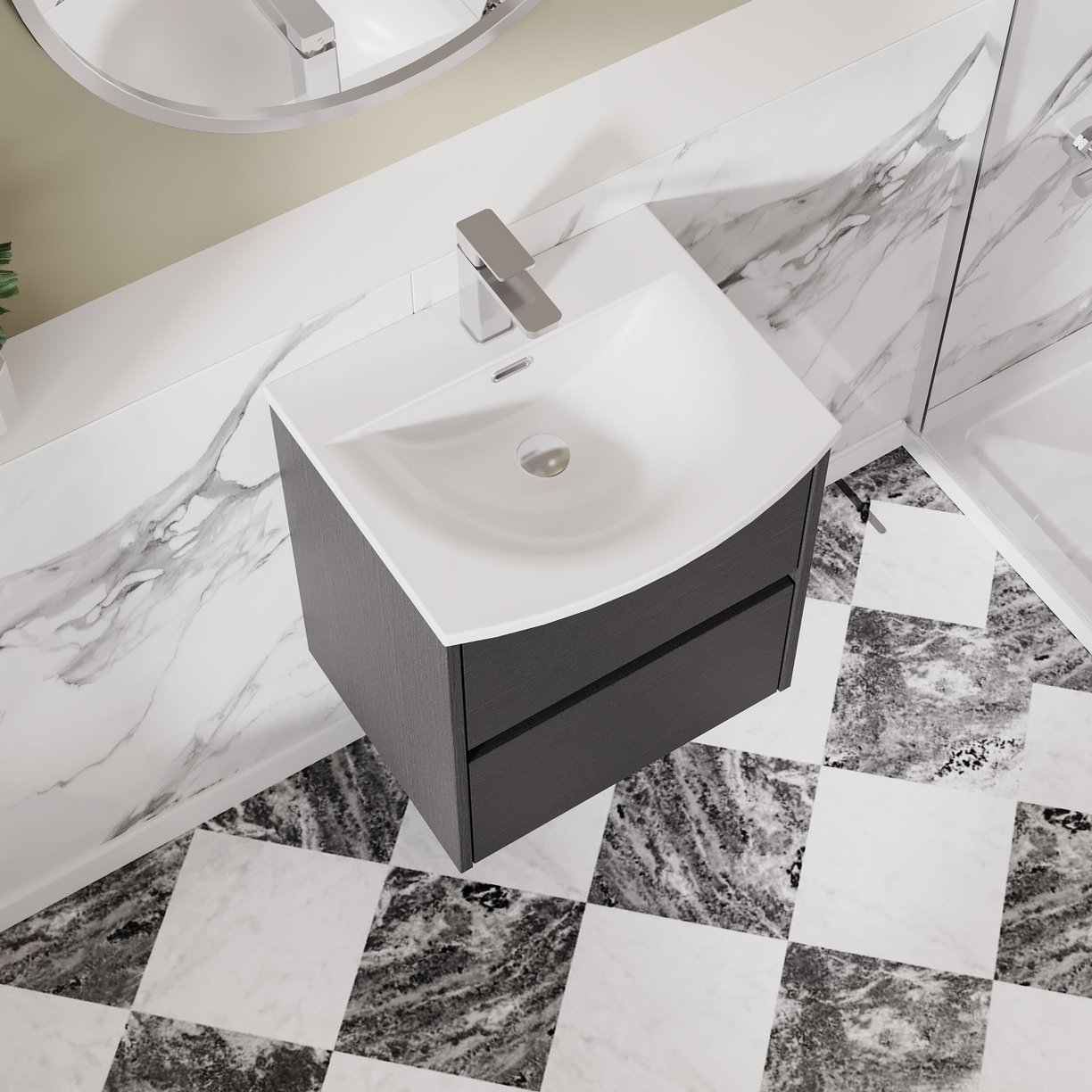 500mm W/H 2-Drawer Unit & Basin 4 - Graphite Grey Woodgrain