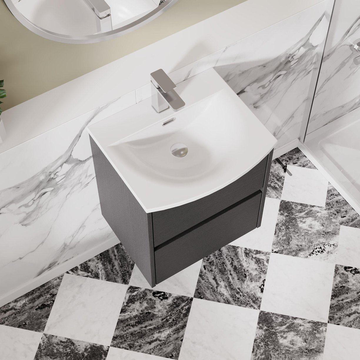 500mm W/H 2-Drawer Unit & Basin 4 - Graphite Grey Woodgrain