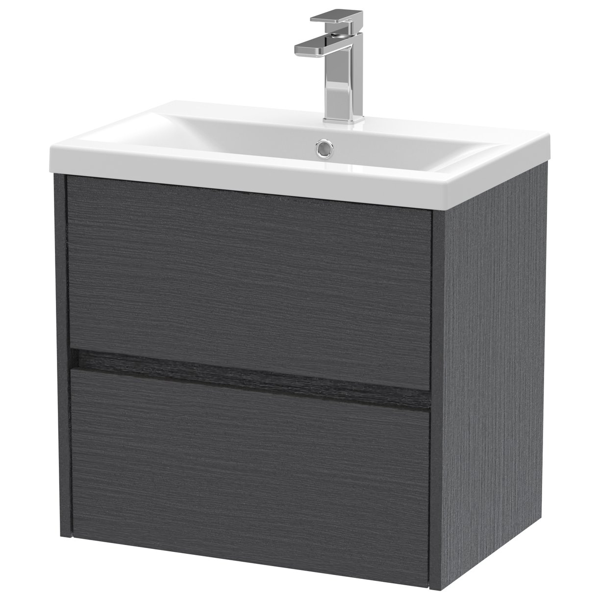 600mm W/H 2-Drawer Unit & Basin 1 - Graphite Grey Woodgrain