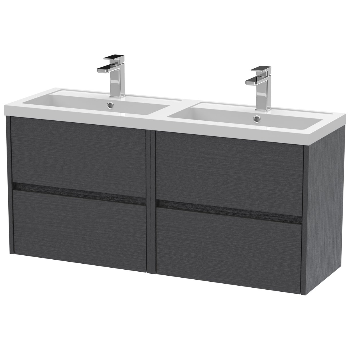 1200mm W/H 4-Drawer Unit & Double Basin - Graphite Grey Woodgrain