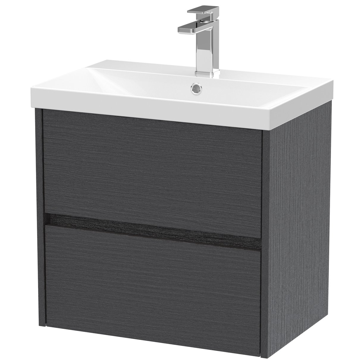 600mm W/H 2-Drawer Unit & Basin 3 - Graphite Grey Woodgrain