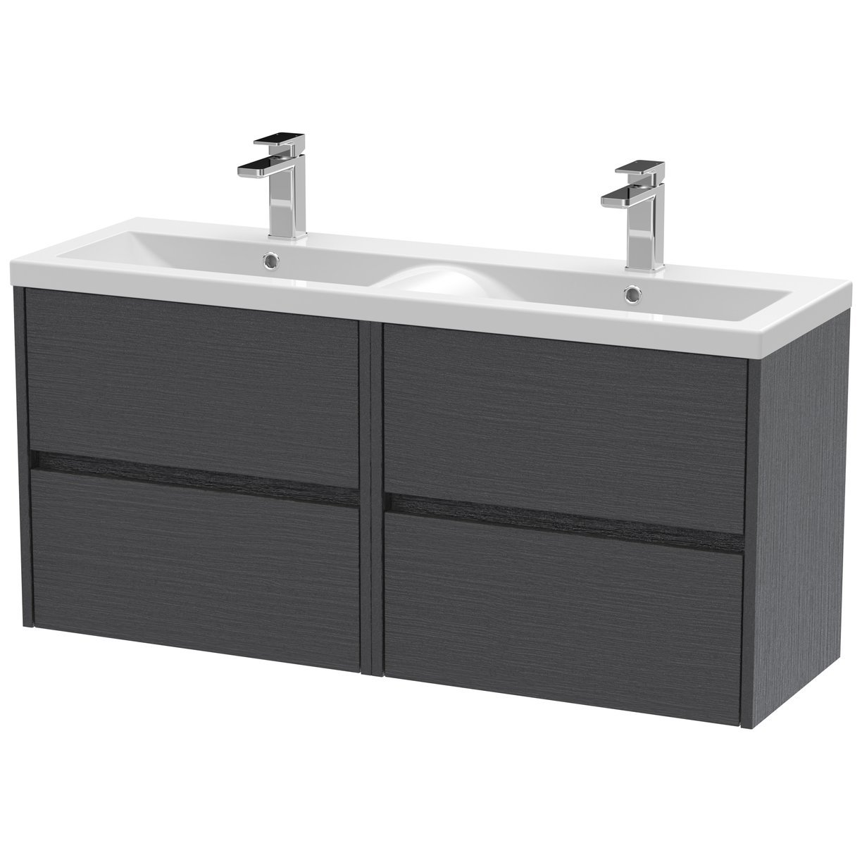 1200mm W/H 4-Drawer Unit & Double Basin - Graphite Grey Woodgrain