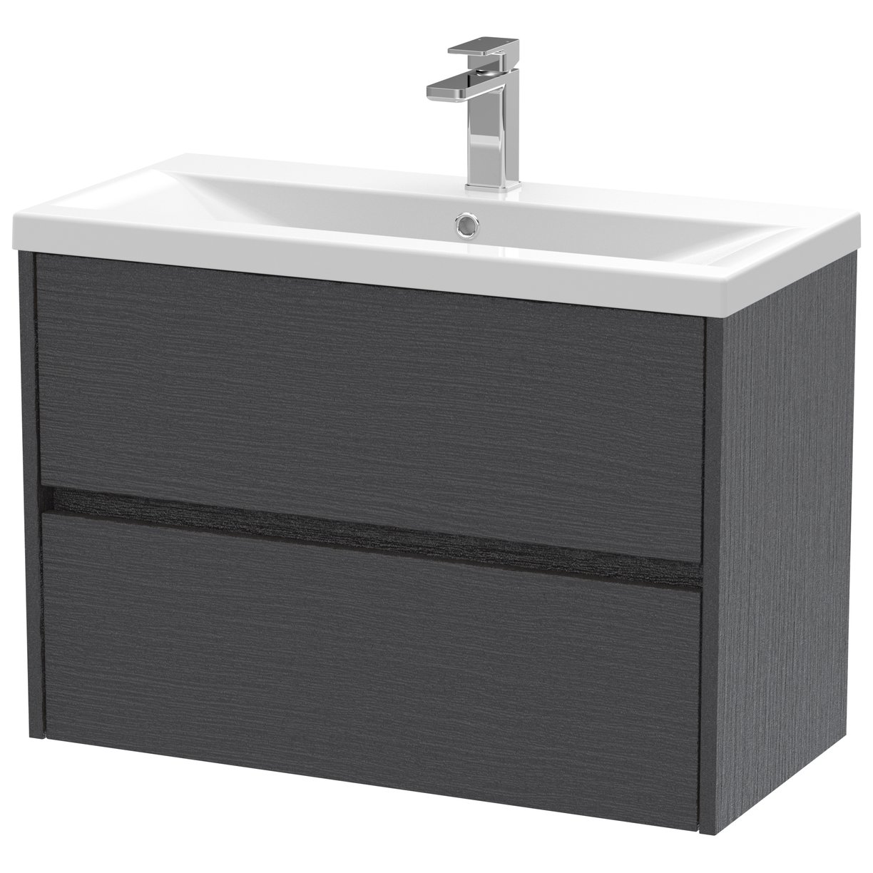 800mm W/H 2-Drawer Unit & Basin 1 - Graphite Grey Woodgrain