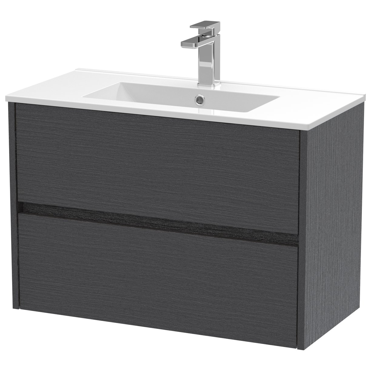 800mm W/H 2-Drawer Unit & Basin 2 - Graphite Grey Woodgrain