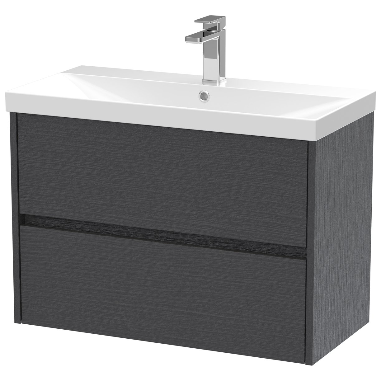 800mm W/H 2-Drawer Unit & Basin 3 - Graphite Grey Woodgrain