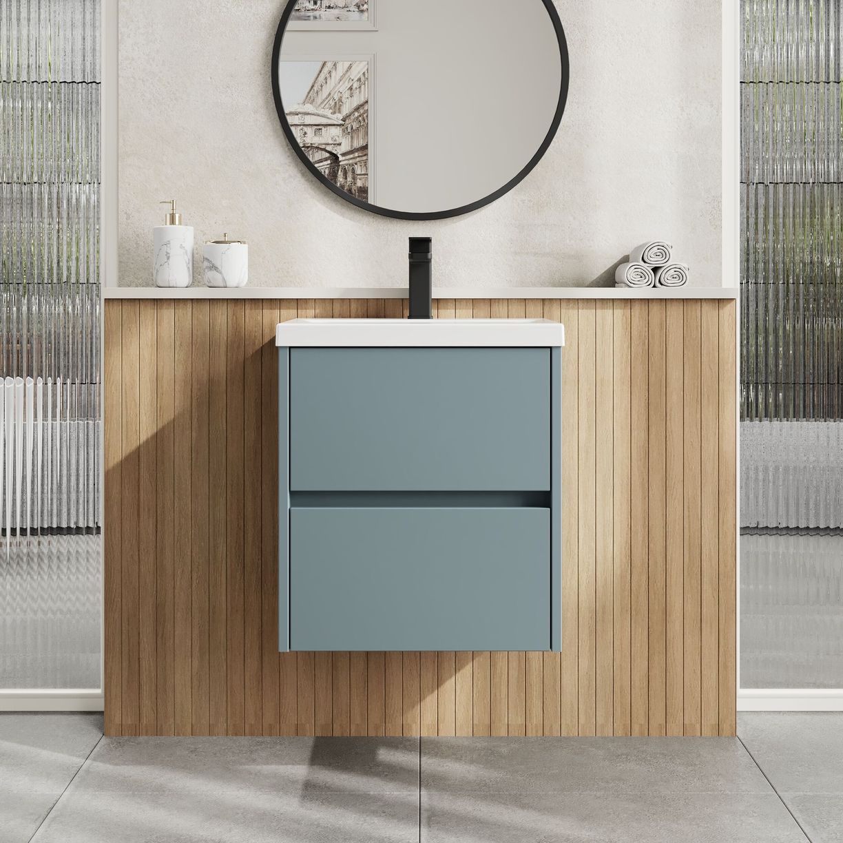 500mm W/H 2-Drawer Unit & Basin 1 - Monument Grey
