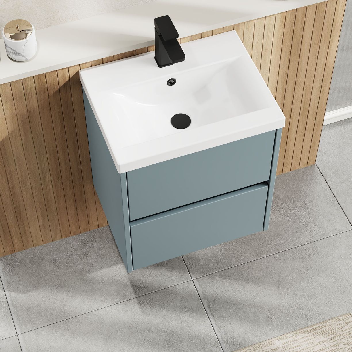 500mm W/H 2-Drawer Unit & Basin 1 - Monument Grey
