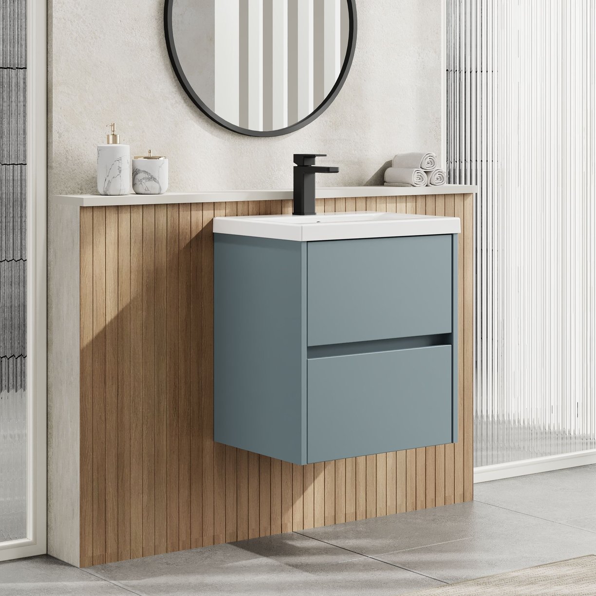 500mm W/H 2-Drawer Unit & Basin 1 - Monument Grey