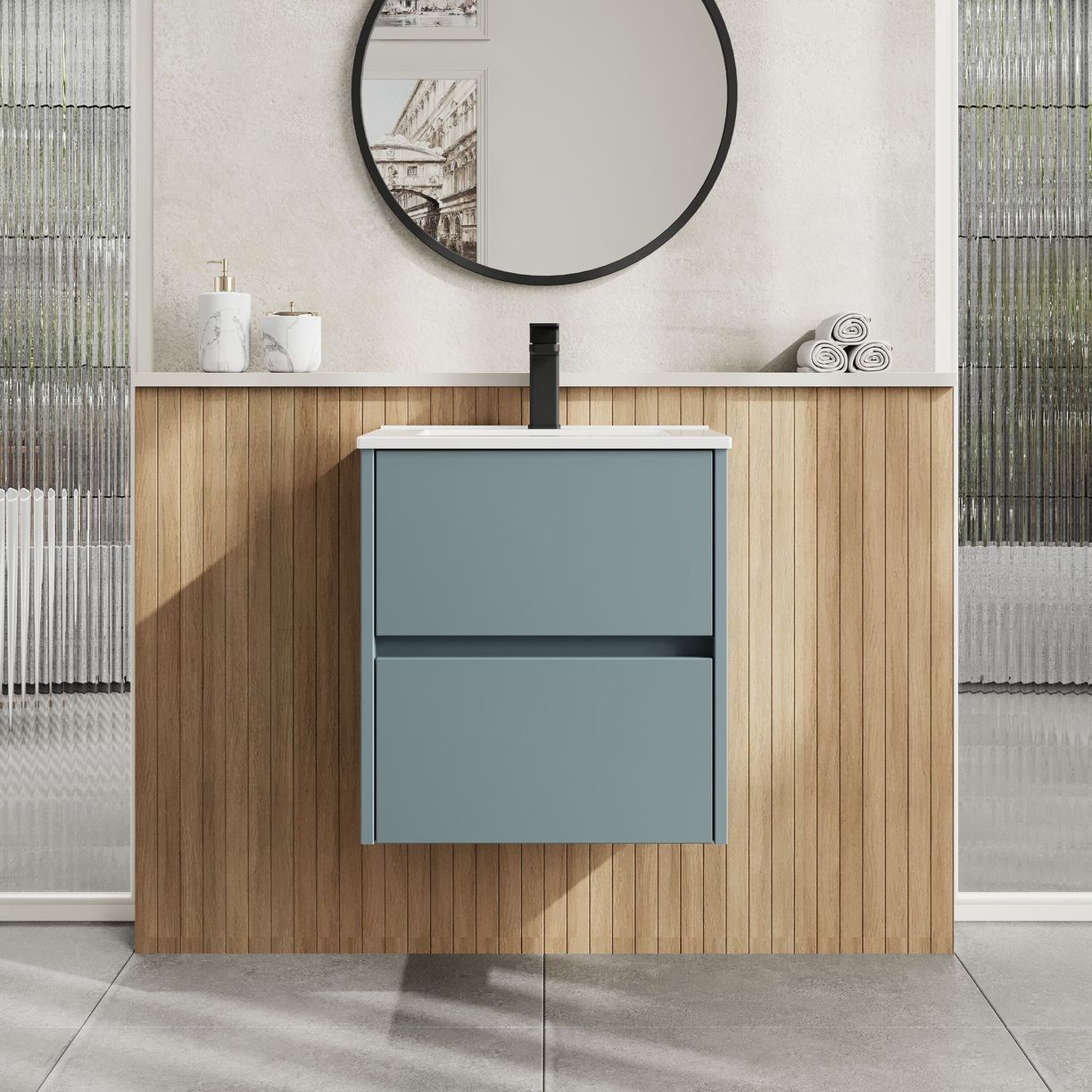 500mm W/H 2-Drawer Unit & Basin 2 - Monument Grey