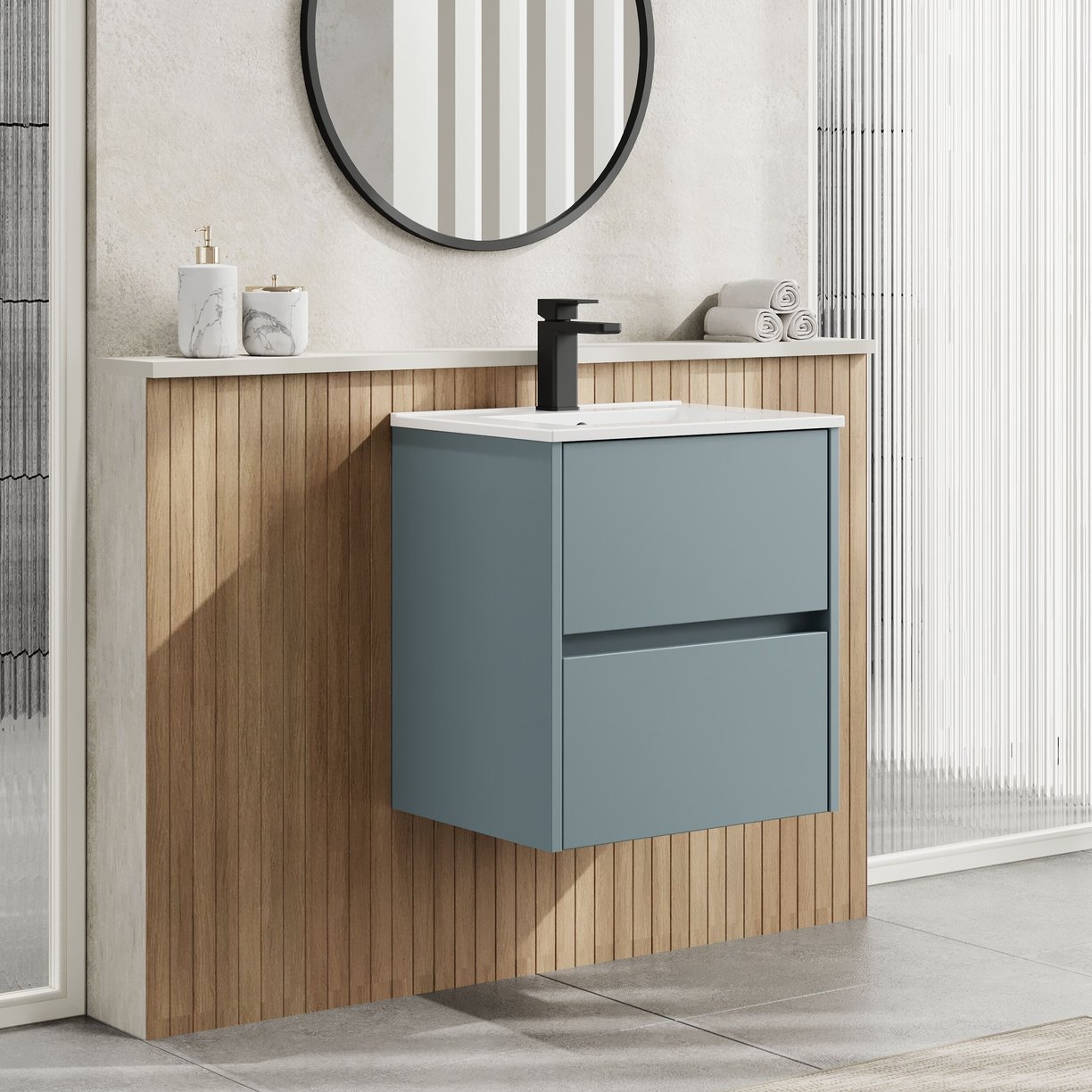 500mm W/H 2-Drawer Unit & Basin 2 - Monument Grey