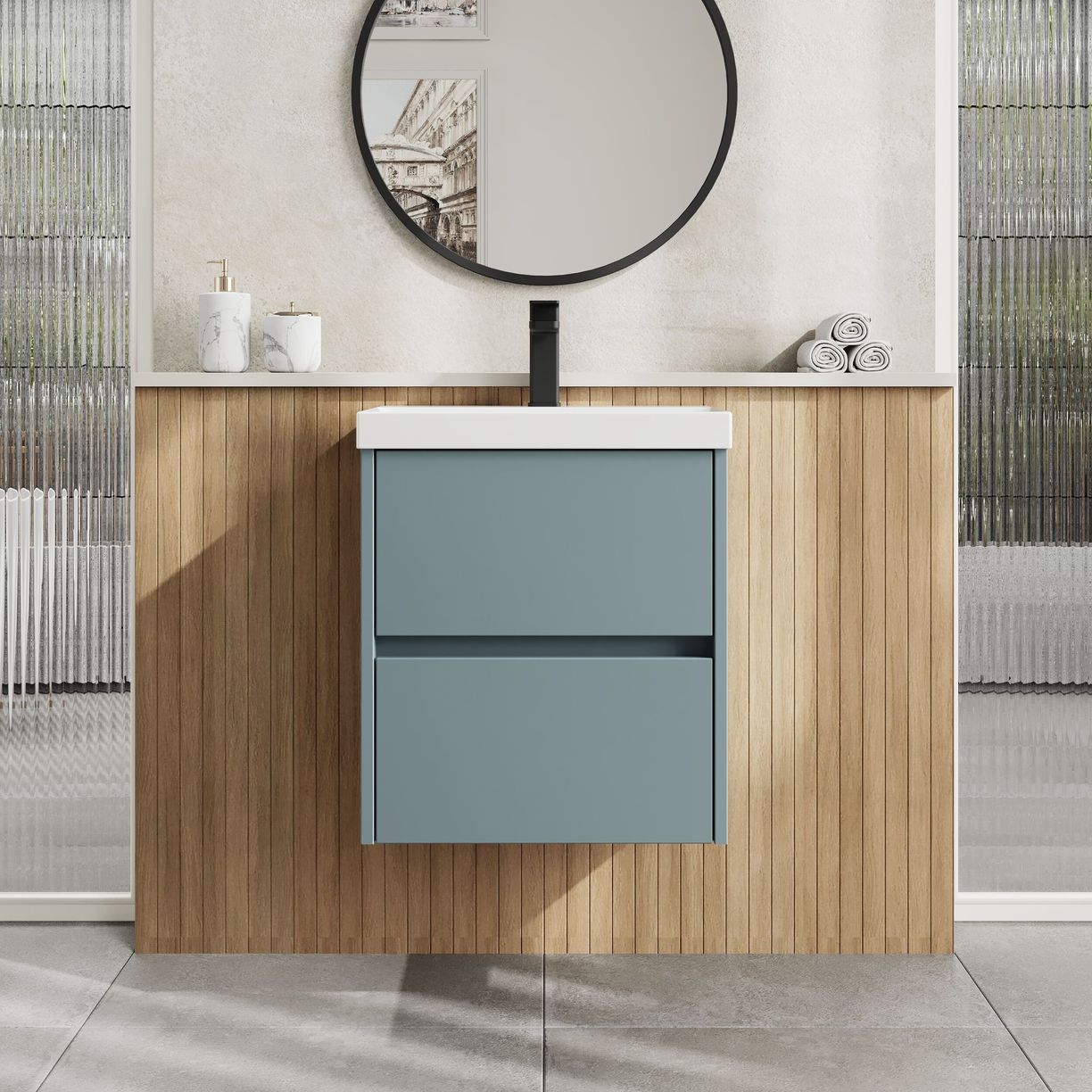 500mm W/H 2-Drawer Unit & Basin 3 - Monument Grey