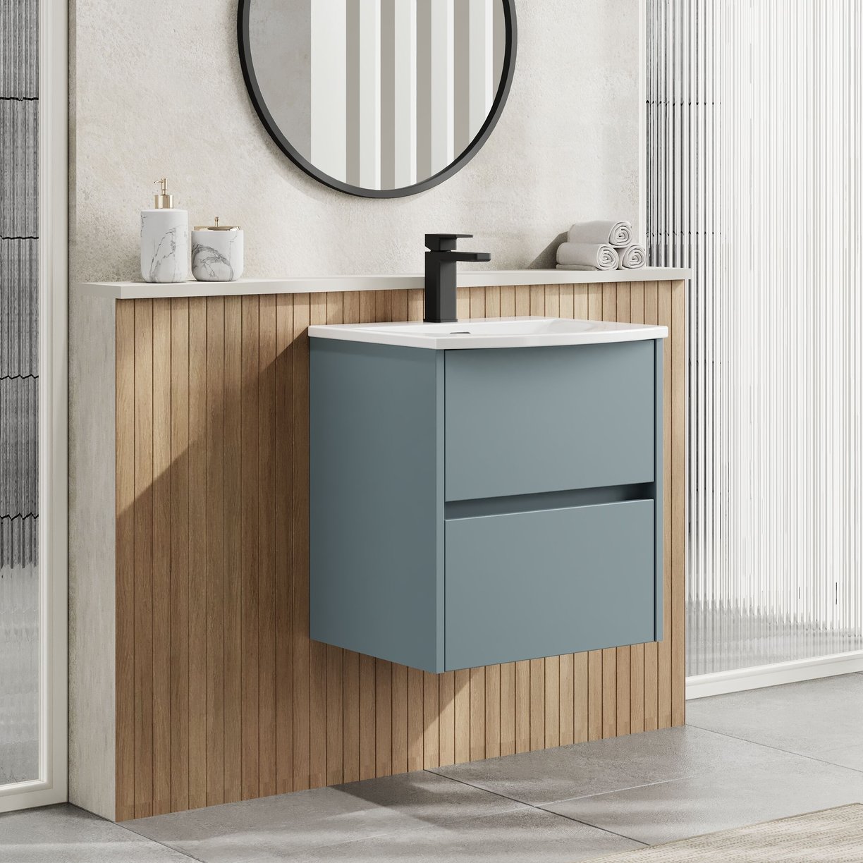 500mm W/H 2-Drawer Unit & Basin 4 - Monument Grey