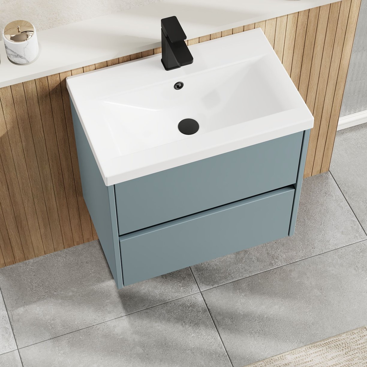 600mm W/H 2-Drawer Unit & Basin 1 - Monument Grey