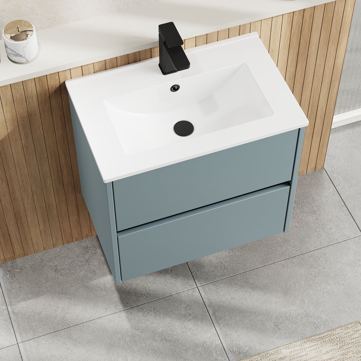 600mm W/H 2-Drawer Unit & Basin 2 - Monument Grey