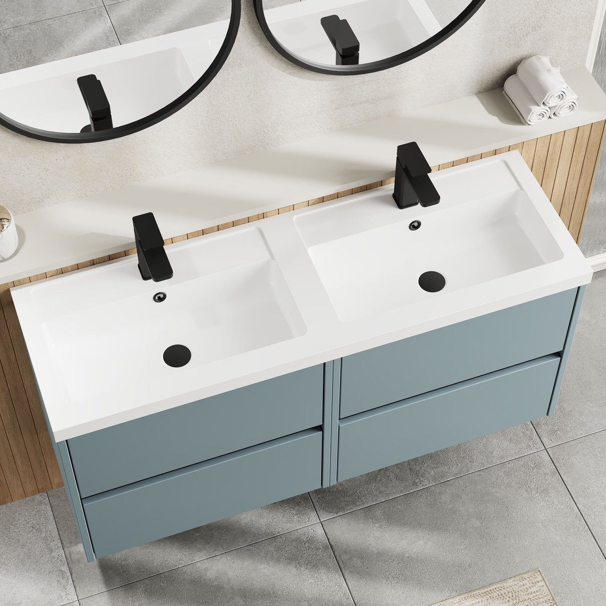 1200mm W/H 4-Drawer Unit & Double Basin - Monument Grey