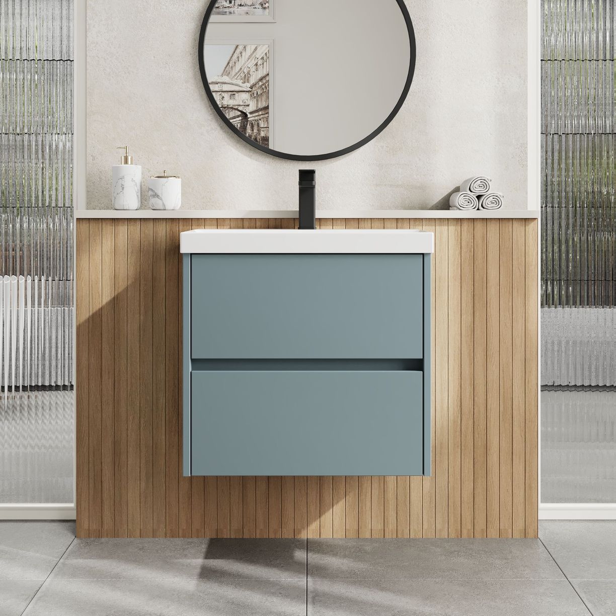 600mm W/H 2-Drawer Unit & Basin 3 - Monument Grey