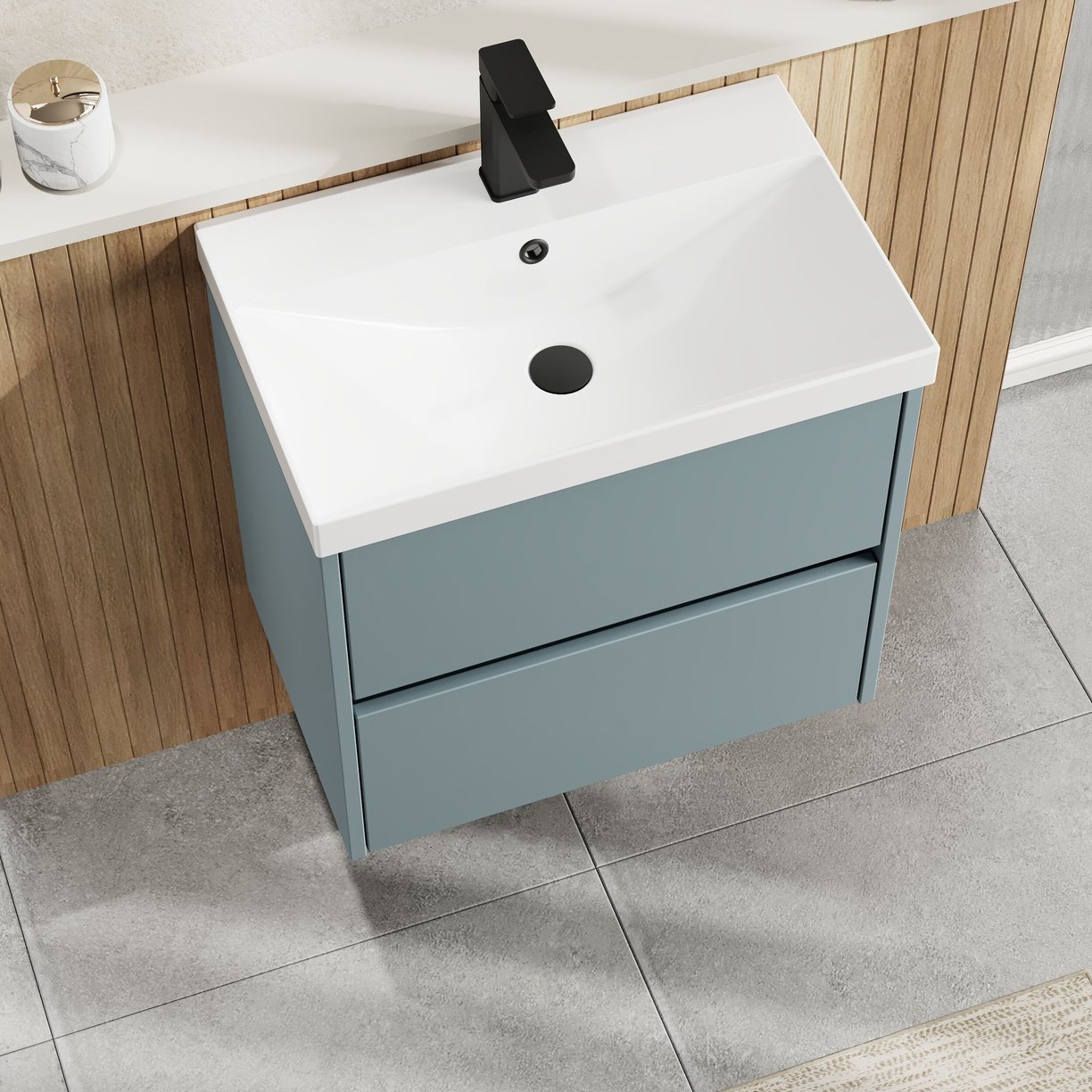 600mm W/H 2-Drawer Unit & Basin 3 - Monument Grey
