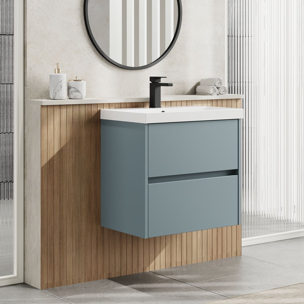 600mm W/H 2-Drawer Unit & Basin 3 - Monument Grey