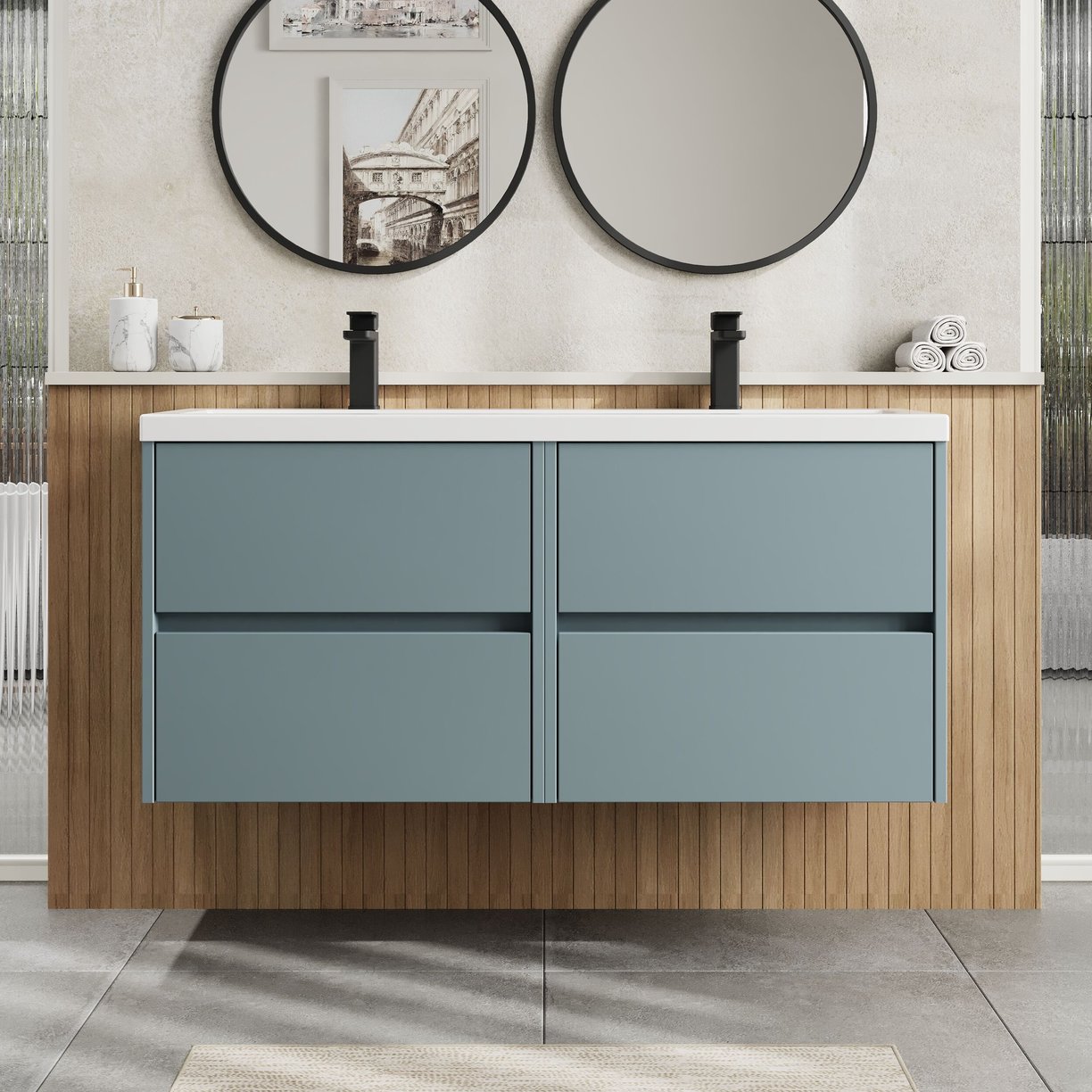 1200mm W/H 4-Drawer Unit & Double Basin - Monument Grey
