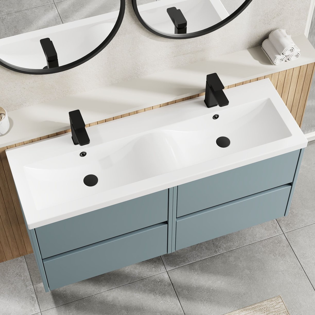 1200mm W/H 4-Drawer Unit & Double Basin - Monument Grey