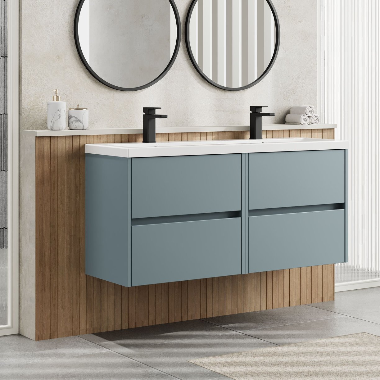 1200mm W/H 4-Drawer Unit & Double Basin - Monument Grey