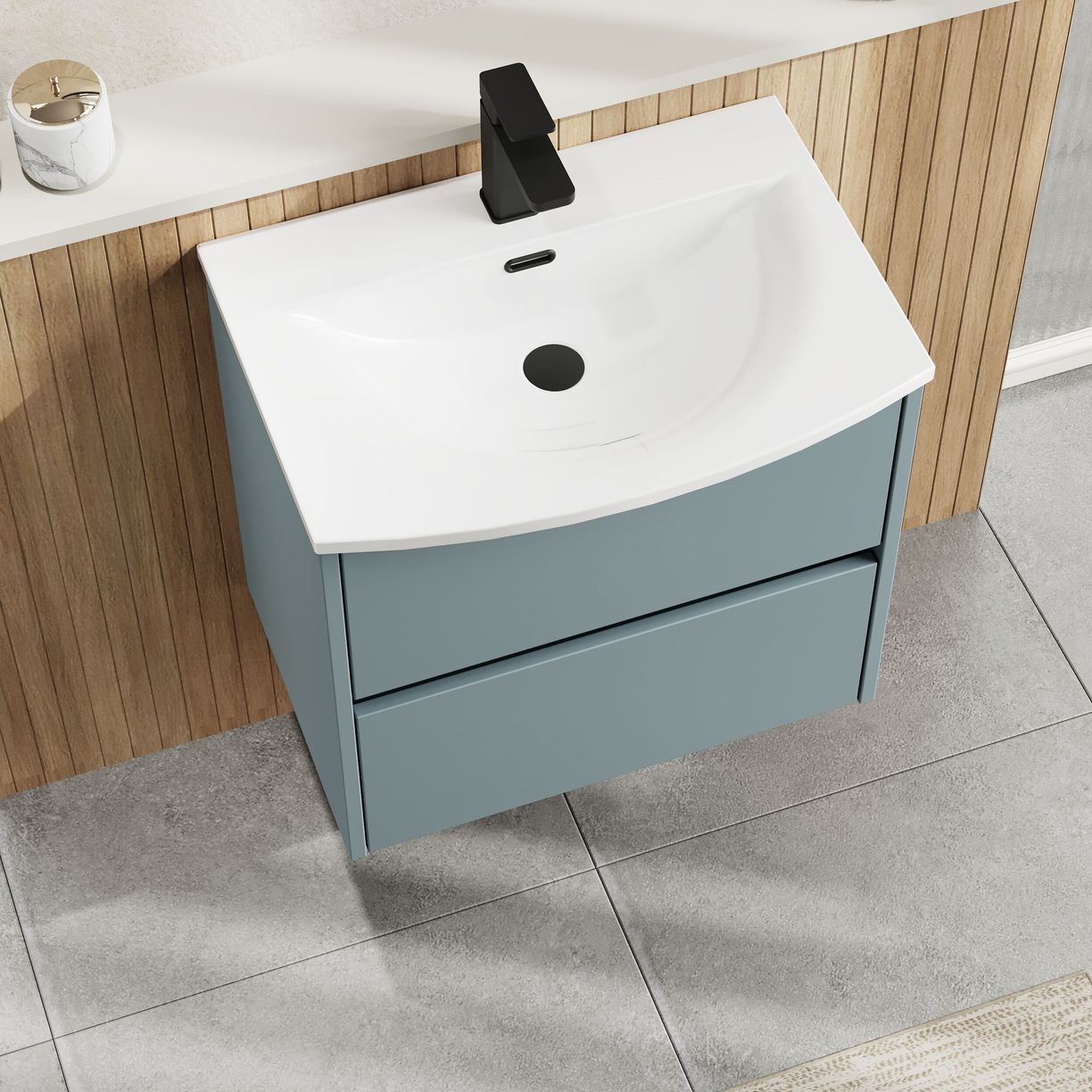 600mm W/H 2-Drawer Unit & Basin 4 - Monument Grey