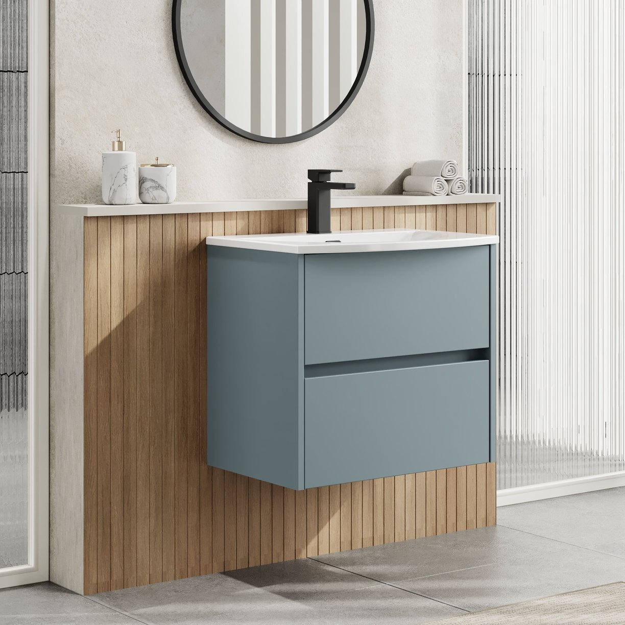 600mm W/H 2-Drawer Unit & Basin 4 - Monument Grey