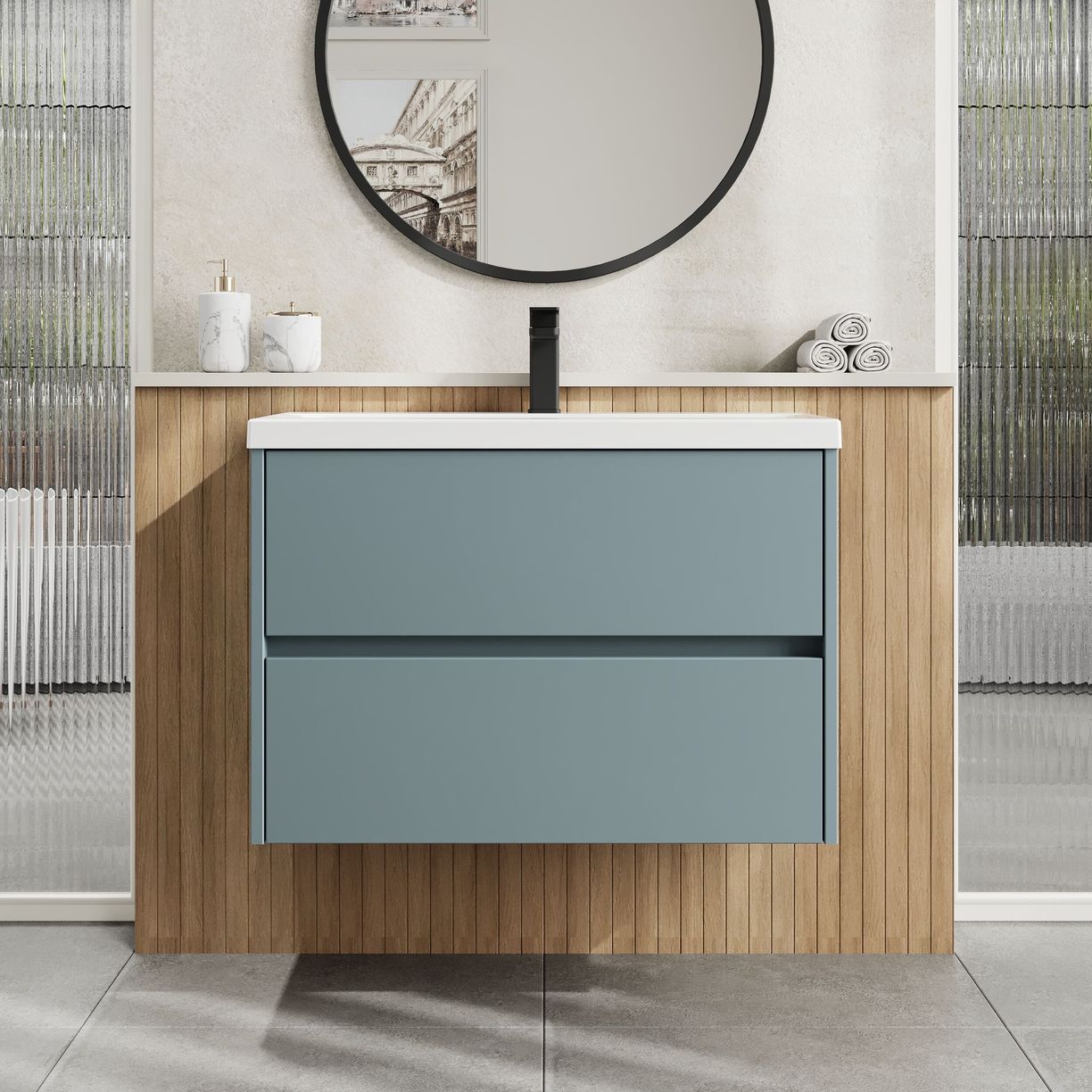 800mm W/H 2-Drawer Unit & Basin 1 - Monument Grey