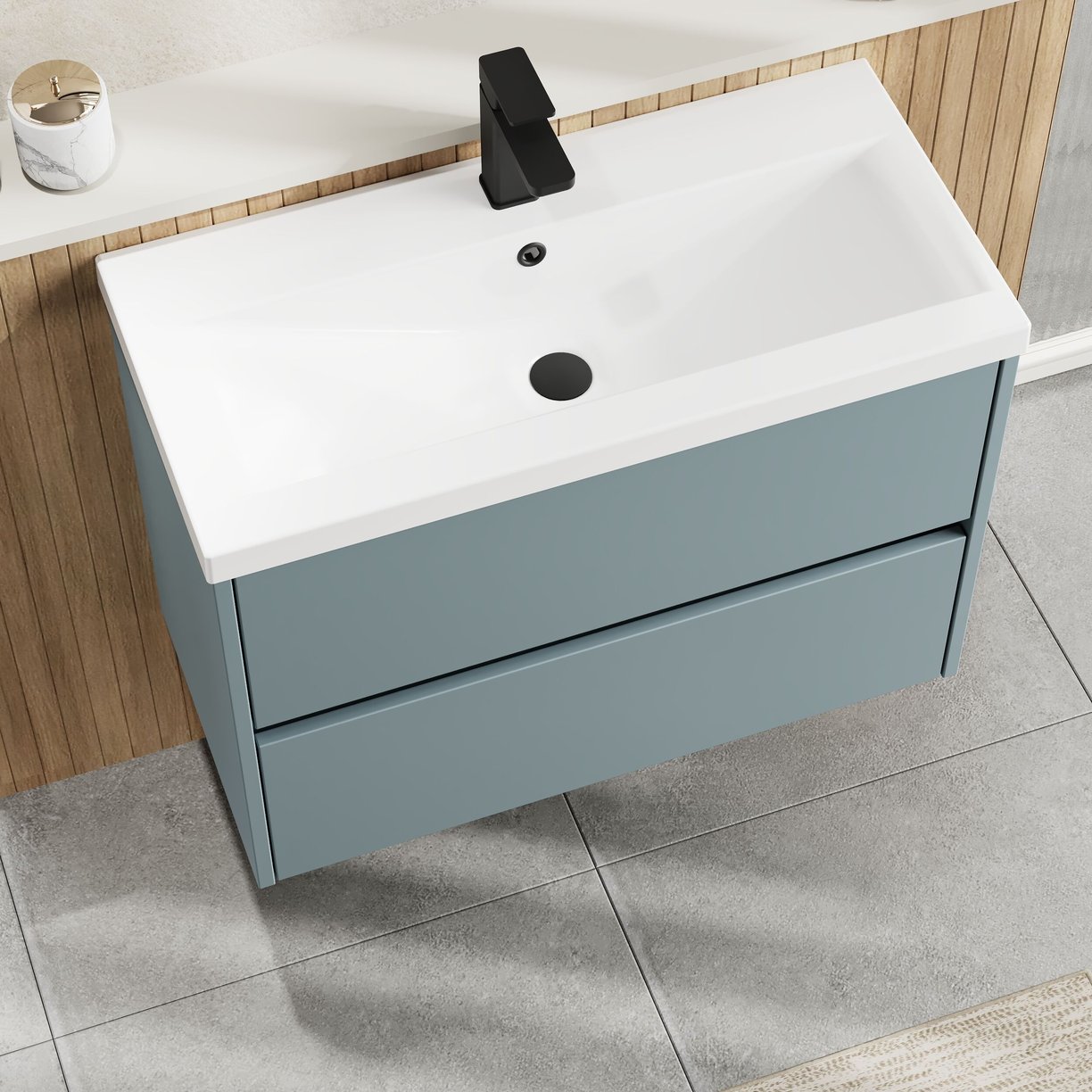 800mm W/H 2-Drawer Unit & Basin 1 - Monument Grey