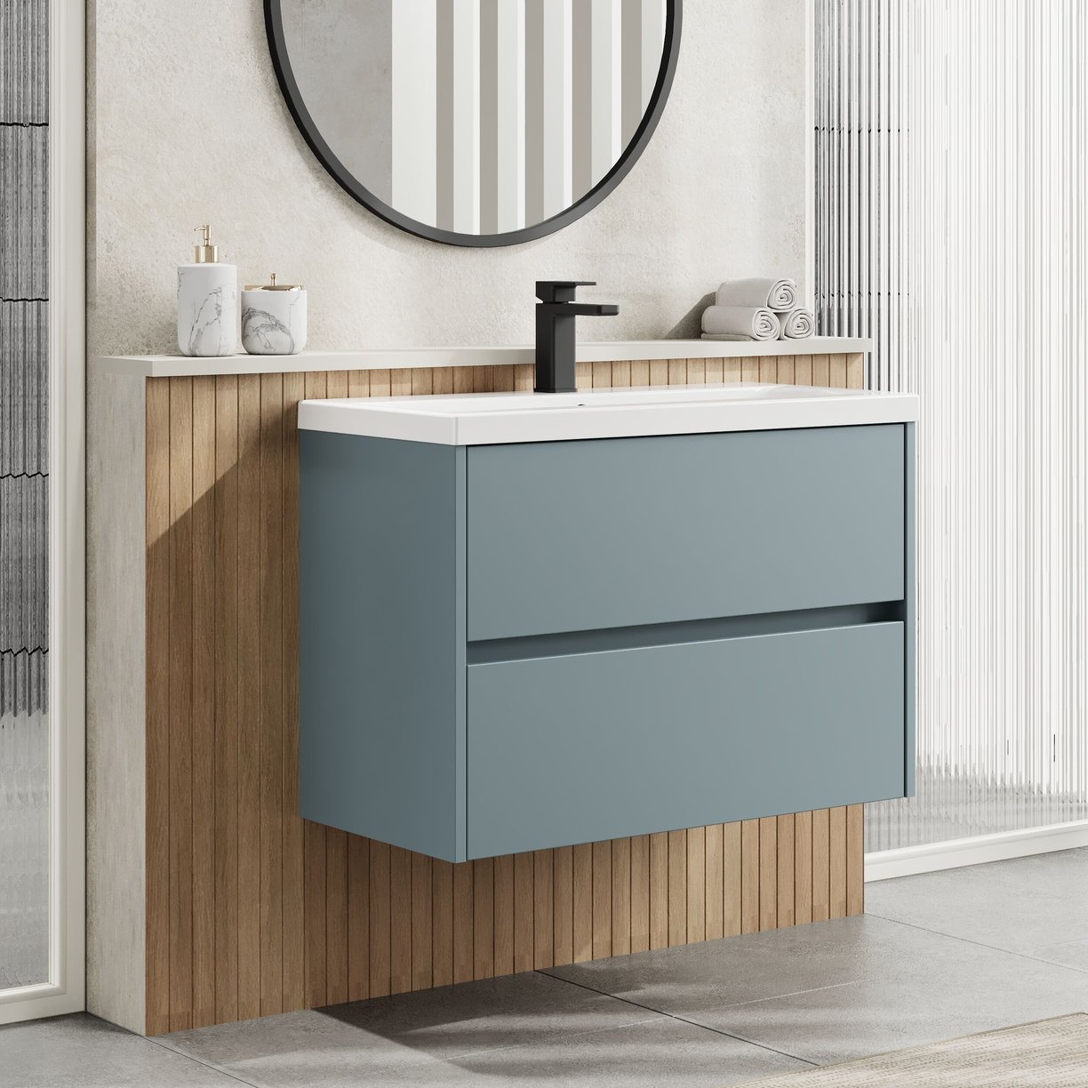 800mm W/H 2-Drawer Unit & Basin 1 - Monument Grey